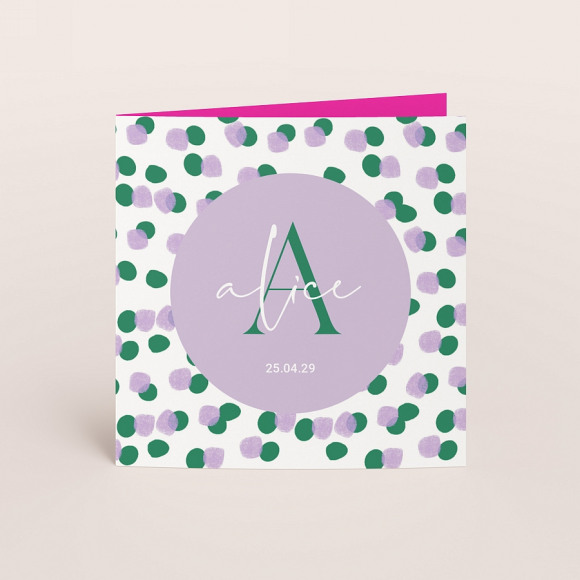 MA CRÉATION Lief colorblocking geboortekaartje met stippen 1Size