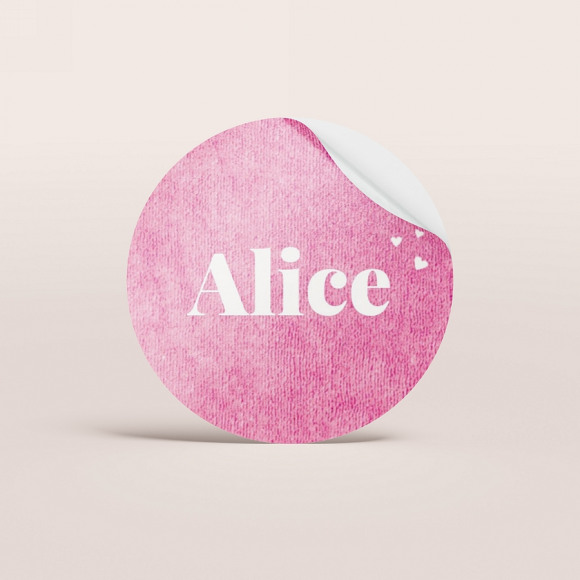 MA CRÉATION Ronde naamsticker in roze velvetlook (4,4cm) 1Size