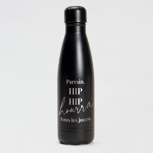 MIJN ONTWERP Bouteille isotherme noire cadeau parrain 1Size