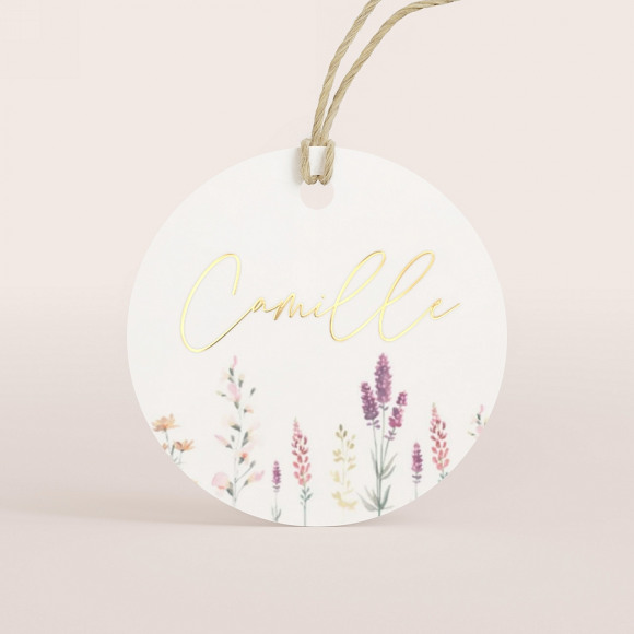MIJN ONTWERP Rond naamlabel met paarse bloemen 1Size