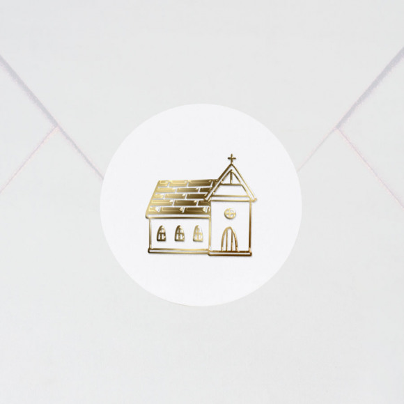 MIJN ONTWERP Sluitsticker huwelijk met kerk in goudfolie (3,7 cm) 1Size