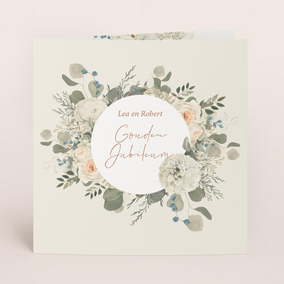MA CRÉATION Uitnodiging jubileum met bloemenkrans en jullie namen 1Size