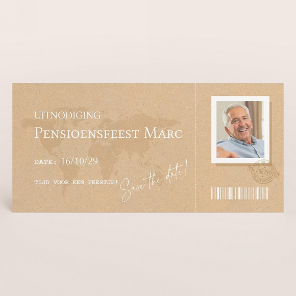 MA CRÉATION Uitnodiging pensioen vliegticket in kraftlook 1Size