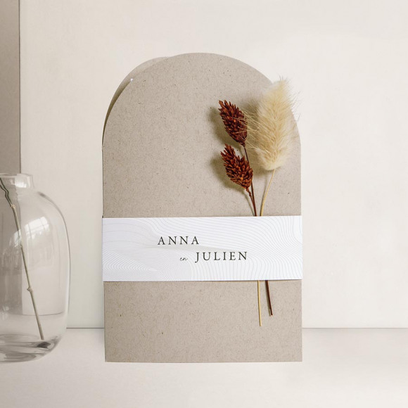 MIJN ONTWERP Kraft pocketfold trouwkaart met golvenpatroon (met droogbloemen*) 1Size