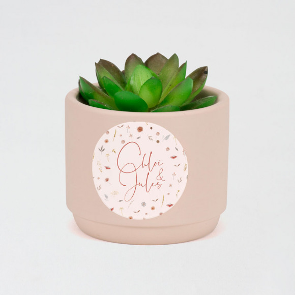 MIJN ONTWERP Ronde naamsticker roze met bloemen (4,4 cm) 1Size
