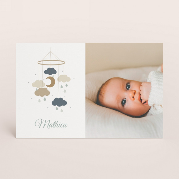 MIJN ONTWERP Faire-part naissance mobile avec nuage et lune 1Size