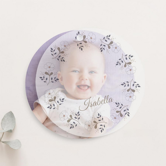 MIJN ONTWERP Faire part naissance rond douces fleurs avec calque 1Size