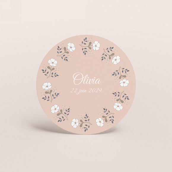 MIJN ONTWERP Faire part naissance rond et fleurs blanches 1Size