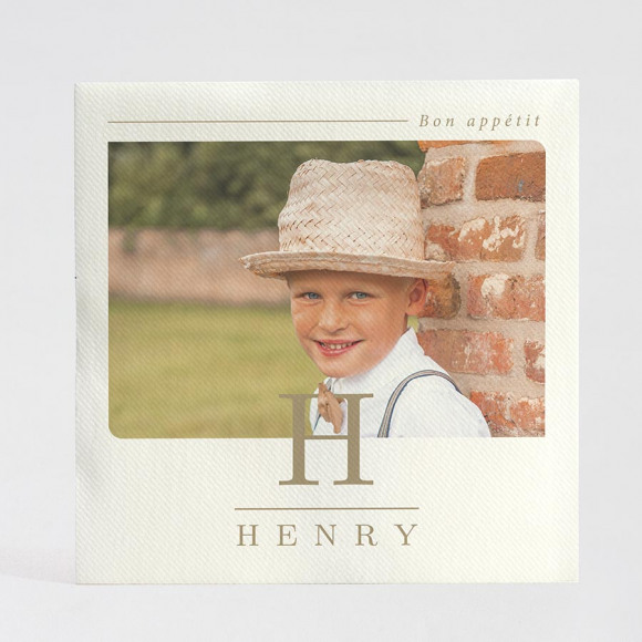 MIJN ONTWERP Serviette communion personnalisée poster photo et initiale - Lot de 9 1Size