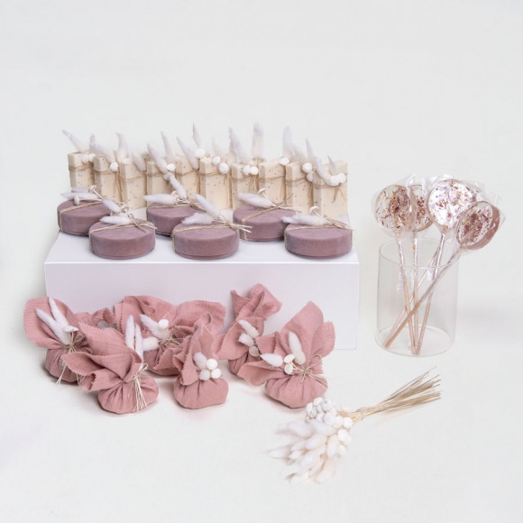 MAAK JE ONTWERP Doopsuikerset roze met 27 doopsuikers 1Size