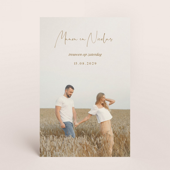 MAAK JE ONTWERP Unieke trouwkaart met grote foto op dik papier 1Size