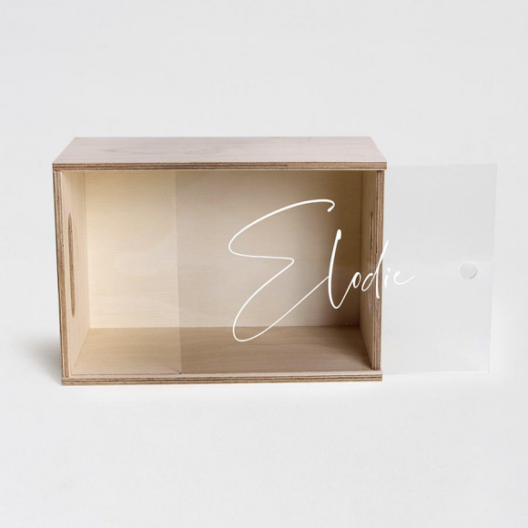 MAAK JE ONTWERP Houten memorybox met plexi deksel met sierlijke naam 1Size
