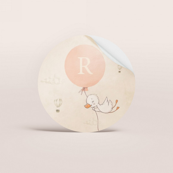 MAAK JE ONTWERP Sticker autocollant baptême tendre canard et montgolfière 1Size