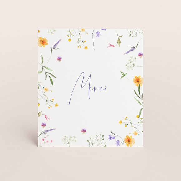 MAAK JE ONTWERP Carte remerciement naissance envolée de fleurs des champs 1Size