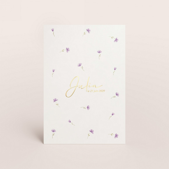 MIJN ONTWERP Faire part naissance envolée de violettes et dorure 1Size