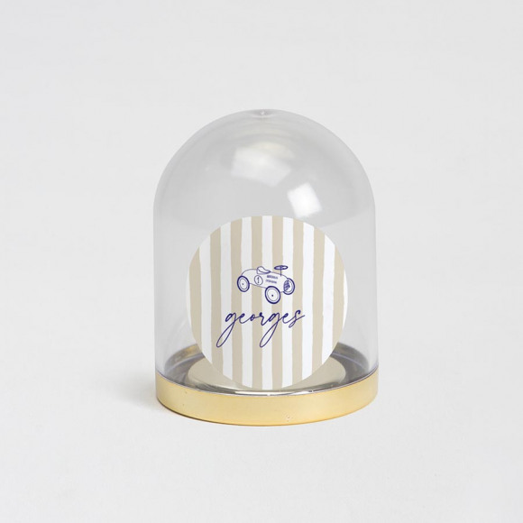 MIJN ONTWERP Ronde naamsticker met strepen en vintage autootje (3,7 cm) 1Size
