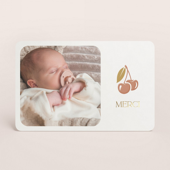 MA CRÉATION Carte remerciement naissance joli cerise et photo 1Size