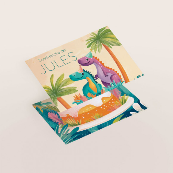 MIJN ONTWERP Carte d'invitation anniversaire dinosaures rigolos 1Size