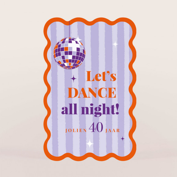 MIJN ONTWERP Uitnodiging verjaardag met discobal, strepen en golfrand 1Size
