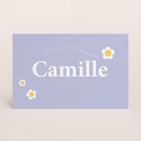 MIJN ONTWERP Hippe geboortekaart met emoji bloemen en naam 1Size