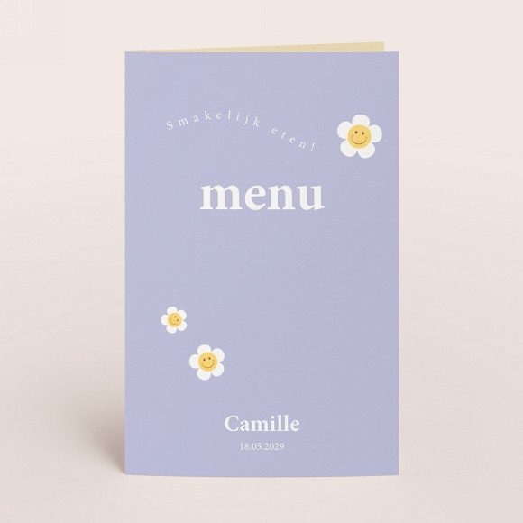 MIJN ONTWERP Menukaart met smiley madeliefjes 1Size