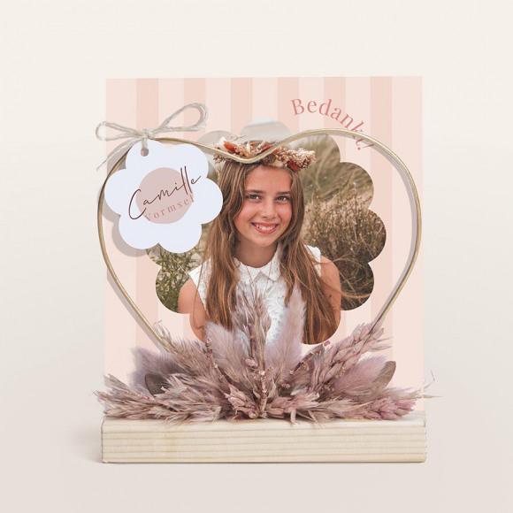 MIJN ONTWERP Hartvormige fotohouder met droogbloemen, fotoafdruk met hip design en naamlabel 1Size
