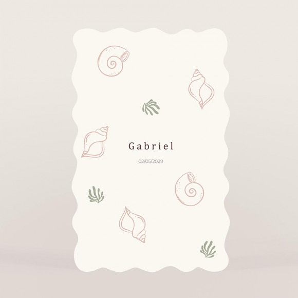 MIJN ONTWERP Origineel geboortekaartje met golvende randen en schelpjes 1Size