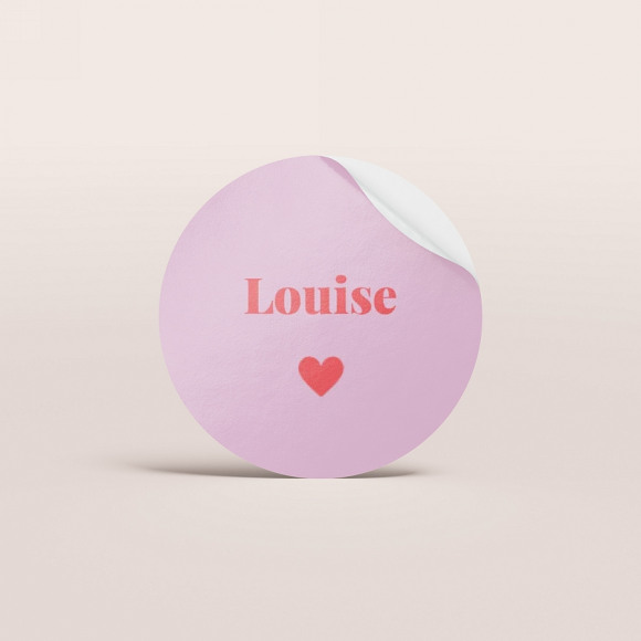 MIJN ONTWERP Ronde naamsticker met hippe kleurtjes en hartje (3,7 cm) 1Size