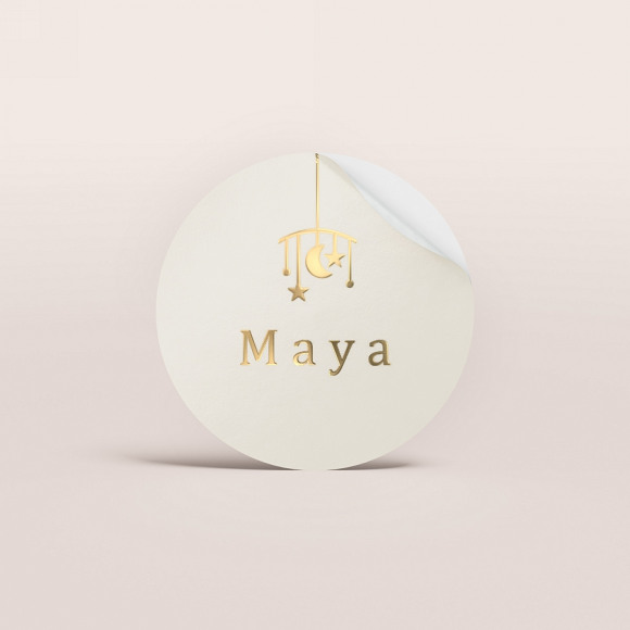 MIJN ONTWERP Chique naamsticker met maan en sterren in goudfolie (3,7 cm) 1Size