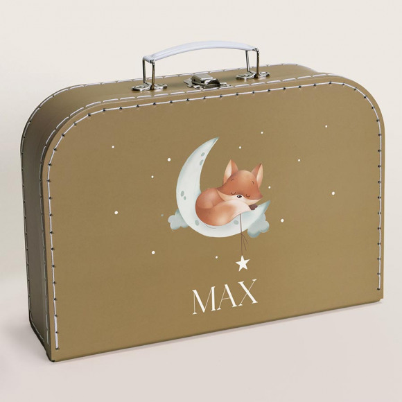 MA CRÉATION Bruin kinderkoffertje met vosje, maan en naam 1Size