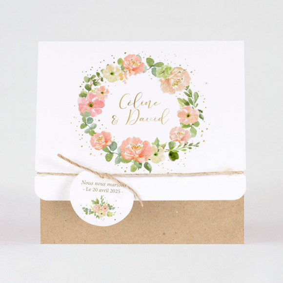 MA CRÉATION Faire part mariage feuillage fleurs pastel et dorure Non applicable 1Size