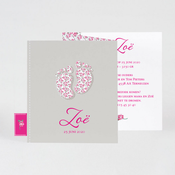 MAAK JE ONTWERP Drieluik fotokaart voetjes en bloempjes roze | Buromac 586069 1Size