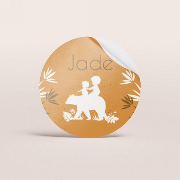 MAAK JE ONTWERP Ronde sticker met kindjes en beer (4,4 cm) 1Size