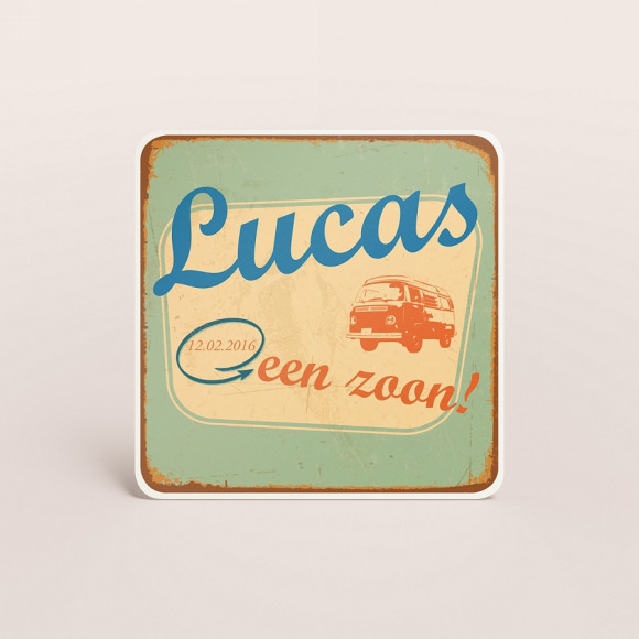 MAAK JE ONTWERP Vintage naambord minibusje 1Size