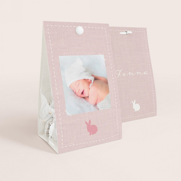 MAAK JE ONTWERP Lief snoepzakje met roze linnenmotief voor suikerbonen 1Size