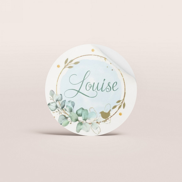 MAAK JE ONTWERP Ronde sticker met bloemenkrans en naam (3,7 cm) 1Size