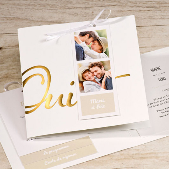MA CRÉATION Faire-part mariage Oui blanc et or 1Size