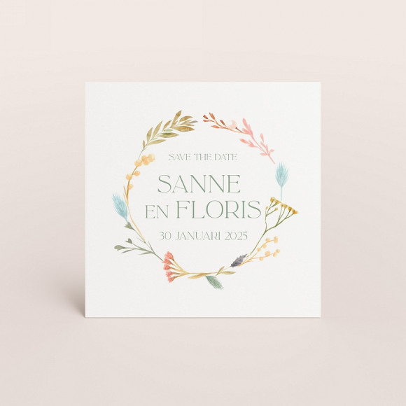 MA CRÉATION Save the date met droogbloemkrans 1Size
