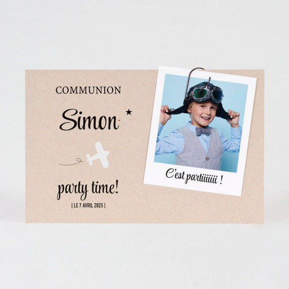 MA CRÉATION Invitation communion photo sur fond effet kraft 1Size