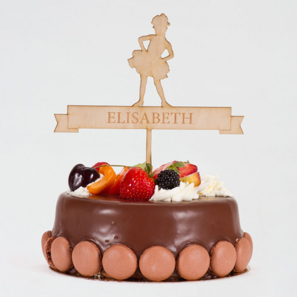 MAAK JE ONTWERP Caketopper Hout Ballerina op banner met naam (te personaliseren) 1Size