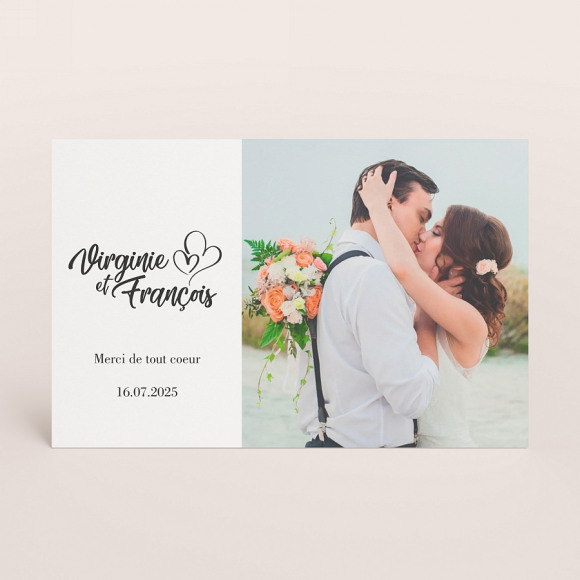 MA CRÉATION Carte remerciement mariage coeurs photo et message 1Size