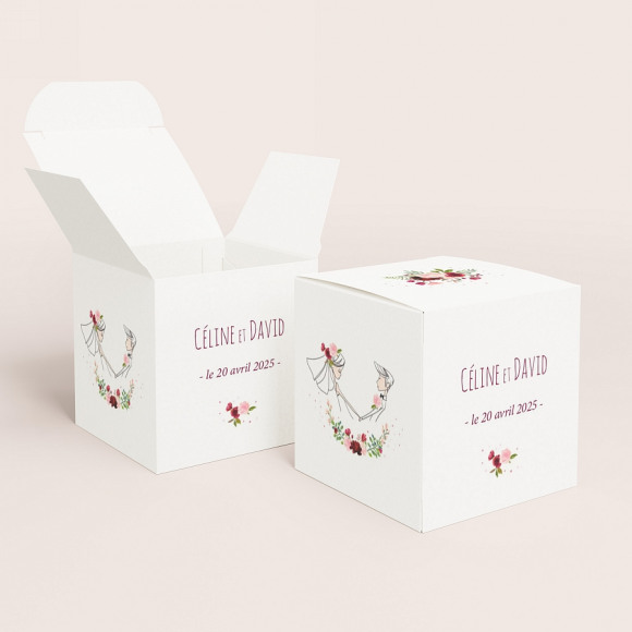 MA CRÉATION Boîte à dragées mariage amoureux et couronne fleurie 1Size