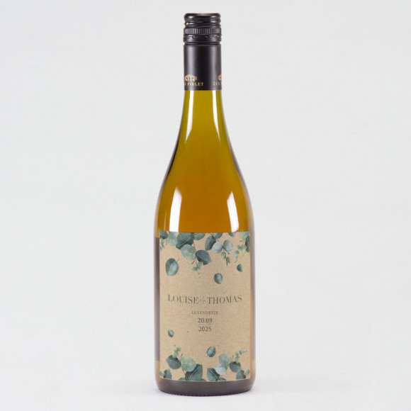 MIJN ONTWERP Étiquette bouteille de vin mariage eucalyptus NoColour 1Size