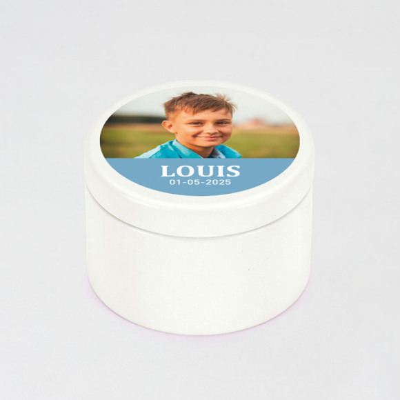 MA CRÉATION Wit blikken doosje bedrukt met naam en foto 1Size