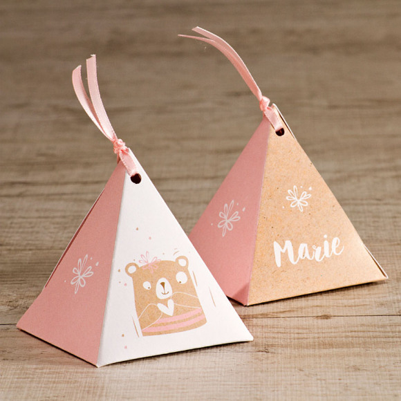 MA CRÉATION Boîte pyramide baptême fille ourson 1Size