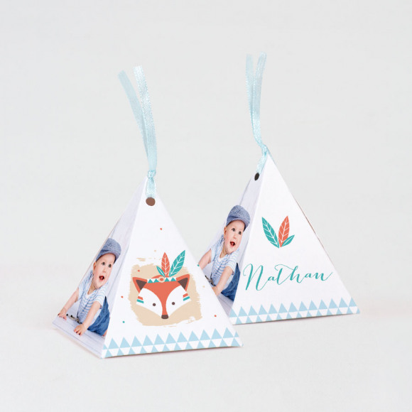 MA CRÉATION Boîte à dragées baptême tipi renard indien avec photos 1Size