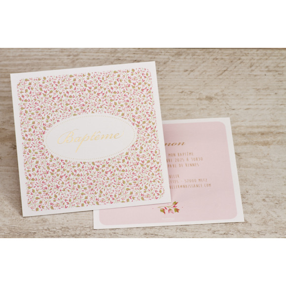MA CRÉATION Invitation baptême simple fleurie et dorée 1Size