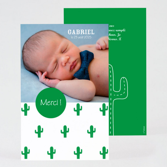 MA CRÉATION Carte de remerciement naissance cactus vert Non applicable 1Size