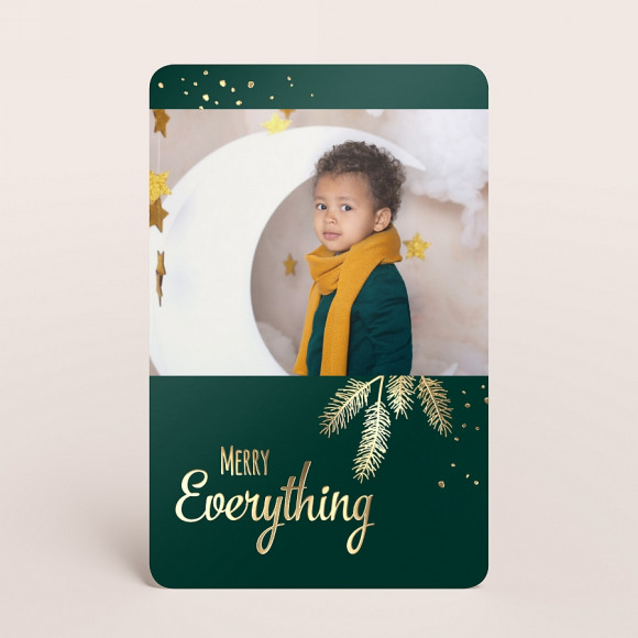 MIJN ONTWERP Luxe kerstkaart met afgeronde hoeken, foto en tekst in goudfolie 1Size