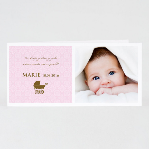 MIJN ONTWERP Fotokaart met bloemig roze en kinderwagen 1Size
